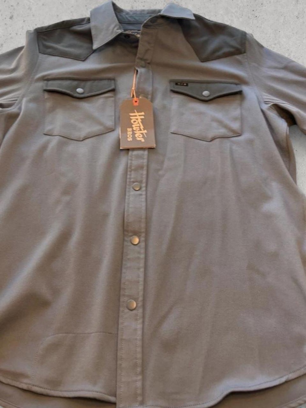 Howler Brothers Men's Casual Button-Down Shirt in Gray with Dark Gray Yokes